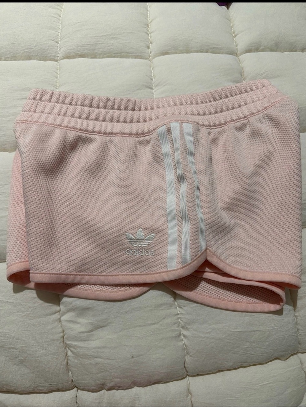 adidas Light Pink Women's Athletic Mesh Shorts with White Stripes - Picture 5 of 5